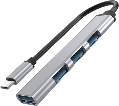 MIUOLV USB 3.0 Hub, Type C 4-Port Adapter and 4-in-1 Docking Station, UltraSlim SuperSpeed 5Gbps Aluminum for MacBook Pro 2021/ Air 2020/2019/2018 Ipad Pro Surface Pro Flash Drive Mobile HDD (Silver) - T