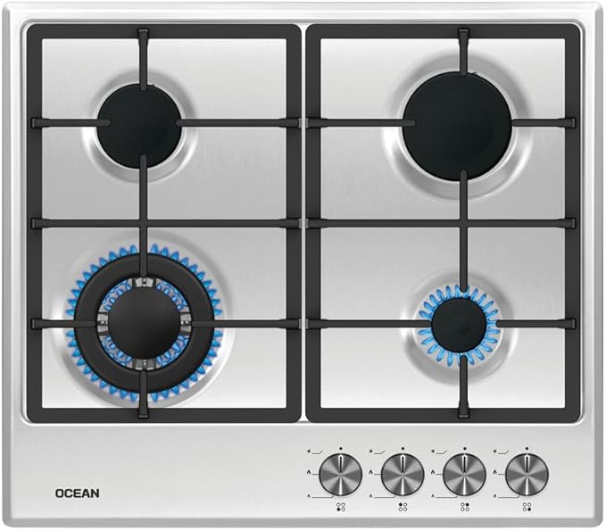 Ocean Flat Built In Cooker, 4 Burners, 60 cm, Gas, Auto Ignition, Full Safety, Country Of Origin Turkish, Stainless - OGHF64IPROSV