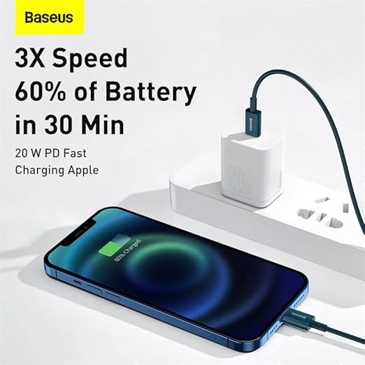 New Baseus 20W PD Flash Series USB-C to Lightning 2 Meter Strong Cable for Apple iPad for Apple iPhone 14 Pro Max / 13/12/ 11/ XMax/Xs/XR/ 8Plus/ 7/6 / 6s Plus (Blue)