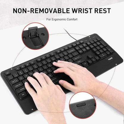 Havit KB488L Rainbow Full Membrane Gaming Office Keyboard Ergonomic Design with Wrist Rest for PC Desktop, 105 Keys - AR/ENG Layout