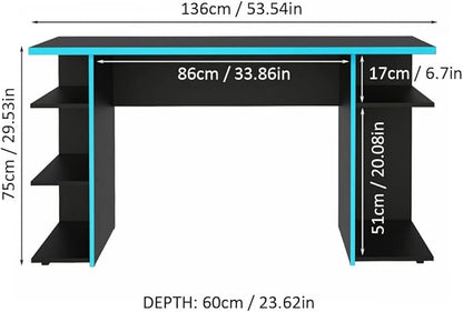 Madesa Gaming Computer Desk, PC Table, Office Table with 5 Shelves, 136 x 60 x 75 cm, Wooden