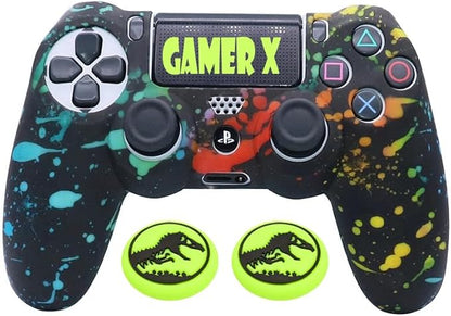 PS4 Controller Cover Case black with color Dots with Pair grip (1) - T