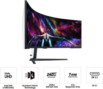 Samsung G95NC Neo 57-Inch Odyssey Curved Gaming Monitor, 240hz Refresh Rate, Dual UHD Monitor, 1ms GTG, Local Warranty