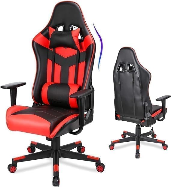 Alamal Leather Gaming Chair High Back Tilting Adjustable Arms and Back Support, Red