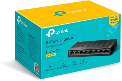 TP-Link Litewave 8 Port Gigabit Ethernet Switch | Desktop Ethernet Splitter | Plastic Case | Unshielded Network Switch | Plug & Play | Fanless Quiet | Unmanaged (LS1008G)