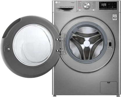 LG 10 Kg Washer & 7 Kg Dryer Front Load AI DD Steam+ Bigger 1400 RPM Color Silver Model - F4V5RGP2T (International Version).