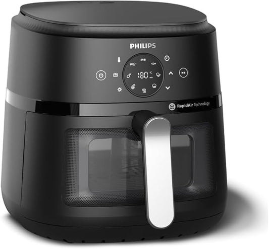 PHILIPS Air Fryer NA231/00 with touch panel, uses up to 90% less fat, 1700W, 6.2 Liter, with Rapid Air Technology (Black),Cooking window, Extra Large - T