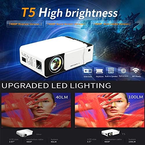 T5 100ansi Lumens 800x400 Resolution 480p LED+LCD Technology Smart Projector, Support HDMI/SD card/2 x USB/Audio 3.5mm, regular version