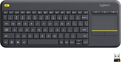 Logitech K400 Plus Wireless (English & Arabic) Touch TV Keyboard With Easy Media Control and Built-in Touchpad, HTPC Keyboard for PC-connected TV, Windows, Android, Chrome OS, Laptop, Tablet - Black