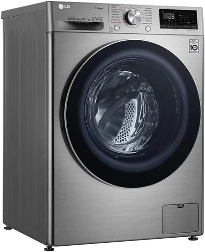 LG 10 Kg Washer & 7 Kg Dryer Front Load AI DD Steam+ Bigger 1400 RPM Color Silver Model - F4V5RGP2T (International Version).