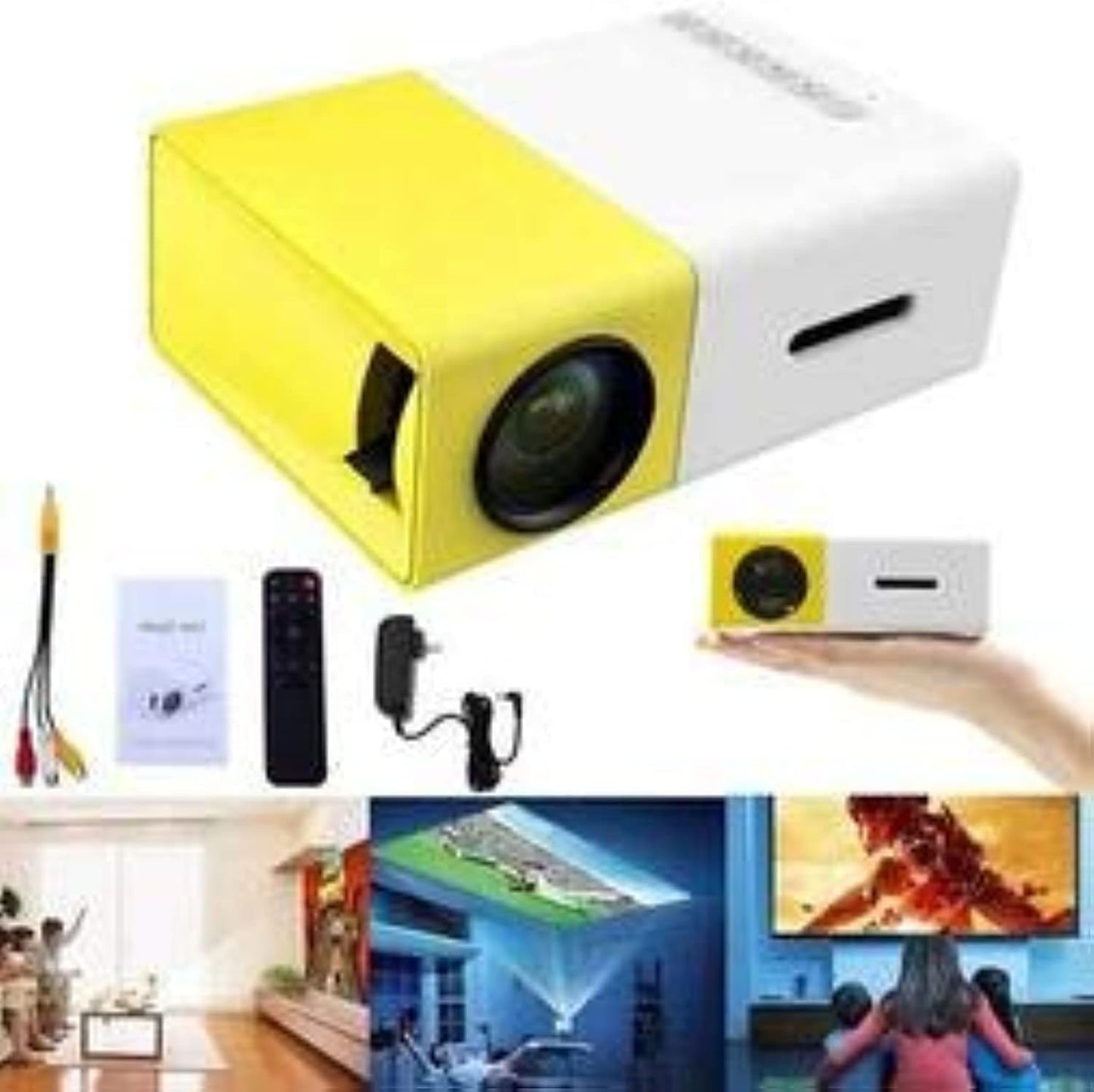 YG300 Mini Portable Projector 400-600 Lumens LCD Video Projector Support HDMI/USB/AV/CVBS/Remote Control for Home Cinema Theater Indoor/Outdoor Movie projectors Yellow