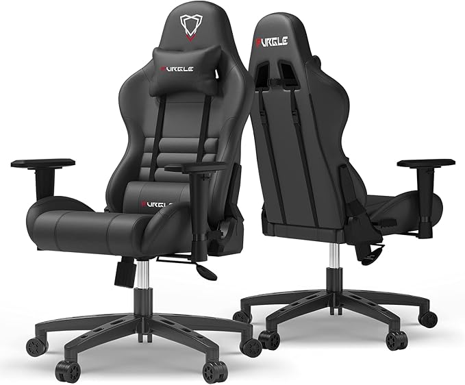 Furgle Gaming Chair, Racing Style High-Back Office Chair with Adjustable Armrests, PU Leather Ergonomic Video Game Chairs with Headrest and Lumbar Support, Rocking Mode,(Black)