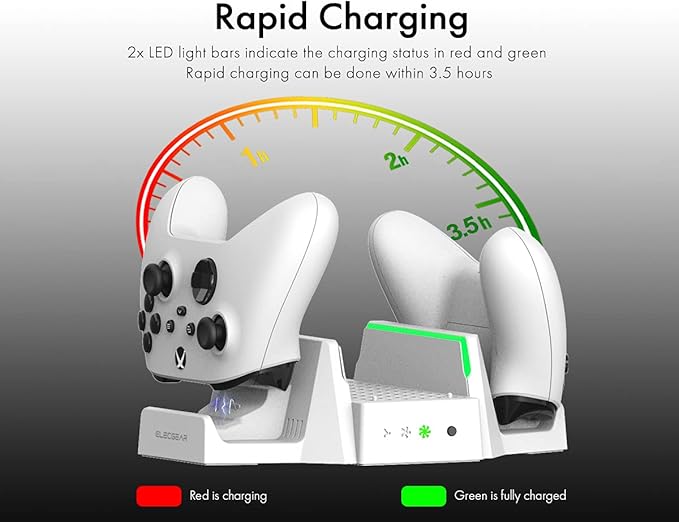 ElecGear Vertical Cooling and Charging Stand for Xbox Series S, 2x Rechargeable Battery and Dual Charger Dock for Xbox Controller, Cooling Fan with LED Lights and USB Port for Gaming Accessories - T
