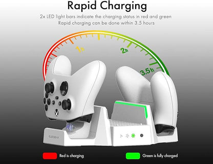ElecGear Vertical Cooling and Charging Stand for Xbox Series S, 2x Rechargeable Battery and Dual Charger Dock for Xbox Controller, Cooling Fan with LED Lights and USB Port for Gaming Accessories - T