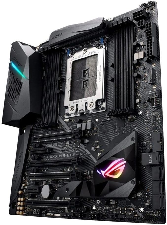 ASUS ROG STRIX X399-E GAMING AMD Ryzen Threadripper TR4 DDR4 M.2 U.2 X399 EATX HEDT Motherboard with onboard 802.11AC WiFi, USB 3.1 Gen2, and AURA Sync RGB Lighting