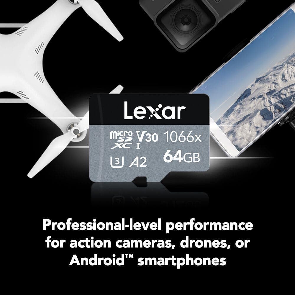 Lexar Professional 1066x Micro SDXC Silver Series UHS-I Memory Card with SD Adaptor 160MBPS, 64GB Capacity