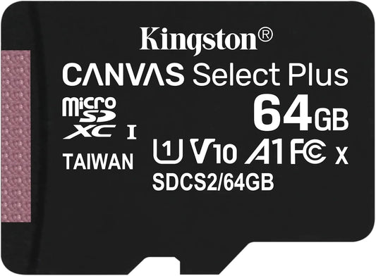 Kingston 64GB micSDXC Canvas Select Plus 100R A1 C10 Card + ADP, SDCS2/64GB, black