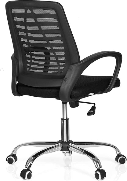 Karnak Home Office Chair Ergonomic 360° Swivel Mesh Desk Chair with Armrest Stainless Steel Base Adjustable Height Lumber Support Rotating Mesh Chair Mid-Back – Black