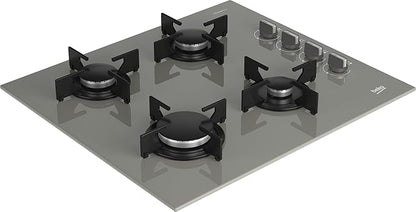 Beko Built-In Glass Gas Hob - 4 Burners - 60 cm - Cast Iron - Grey - BOCD T BOCD EGE