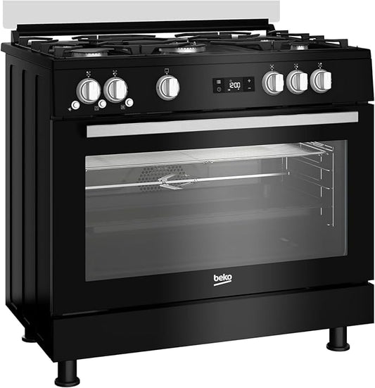 Beko Gas stove 90 cm With Gas Grill - 5 Burners - Ovan Capacity 111 L - Cooling & heating fan - Black - GGR 15325 FX NBE