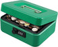 KYODOLED Cash Box with Combination Lock,Safe Metal Box for Money,Storage Lock Box with Money Tray,7.87"x 6.30"x 3.54" Green Medium