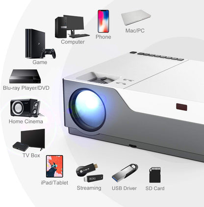 Projector, Artlii Stone Full HD 1080P Projector Support 4K, 7200L 300" Home Theater Projector, 8000:1 Contrast Ratio Compatible w/HDMI, Laptop, PPT Presentation