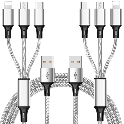 Multi Charging Cable, (2Pack 5FT) Multi USB Charger Cable Aluminum Nylon 3 in 1 Universal Multiple Charging Cord with Type-C/Micro USB Connectors for Most Phones & Tablets