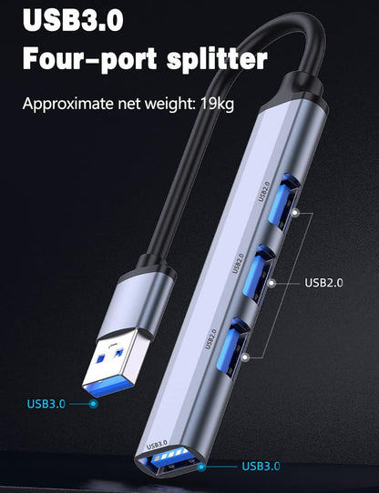 USB 3.0 Hub - with 4 Port Extender with 1 USB 3.0 & 3 USB 2.0 Multi USB Connector to Macbook Pro/Air, Xbox, Windows, iOS, Android, Vista, Multiple Port for PC