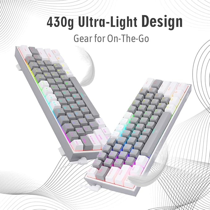 Redragon K617 Fizz 60% Wired RGB Gaming Keyboard - Red Switches - English & Arabic Keys - Grey White