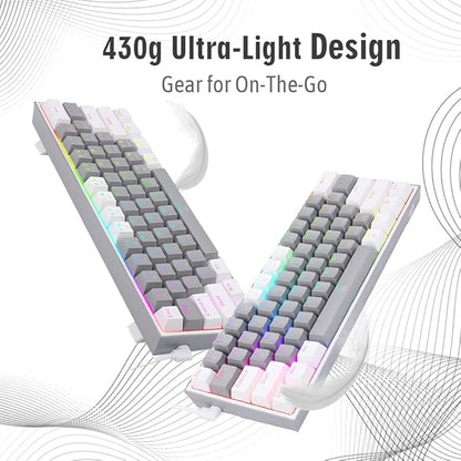 Redragon K617 Fizz 60% Wired RGB Gaming Keyboard - Red Switches - English & Arabic Keys - Grey White