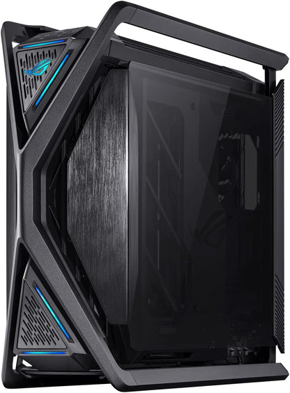 ASUS ROG Hyperion GR701 E-ATX computer case, 420 mm dual radiator support, four 140 mm fans, metal GPU holder, component storage, ARGB fan hub, 60W fast charging