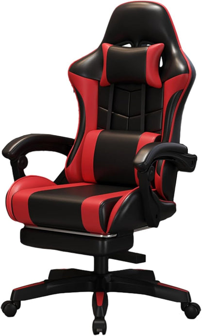 OHAHO Gaming Chair, Office Chair High Back Computer Chair Leather Desk Chair Racing Executive Ergonomic Adjustable Swivel Task Chair with Headrest and Lumbar Support (red)