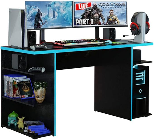 Madesa Gaming Computer Desk, PC Table, Office Table with 5 Shelves, 136 x 60 x 75 cm, Wooden