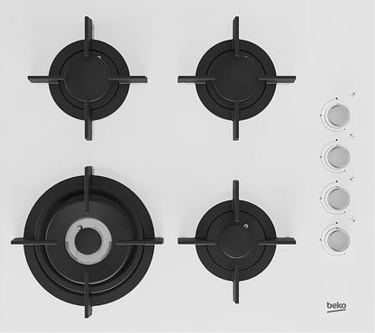 Beko Integrated Gas Cooker - 60 cm - 4 Burners - Automatic Ignition - Glass - Full Safety (White)