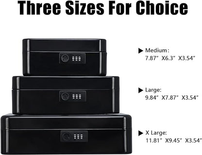 KYODOLED Medium Metal Cash Box with Combination Lock Safe and Money Tray for Security 7.87"x 6.30"x 3.54" Black