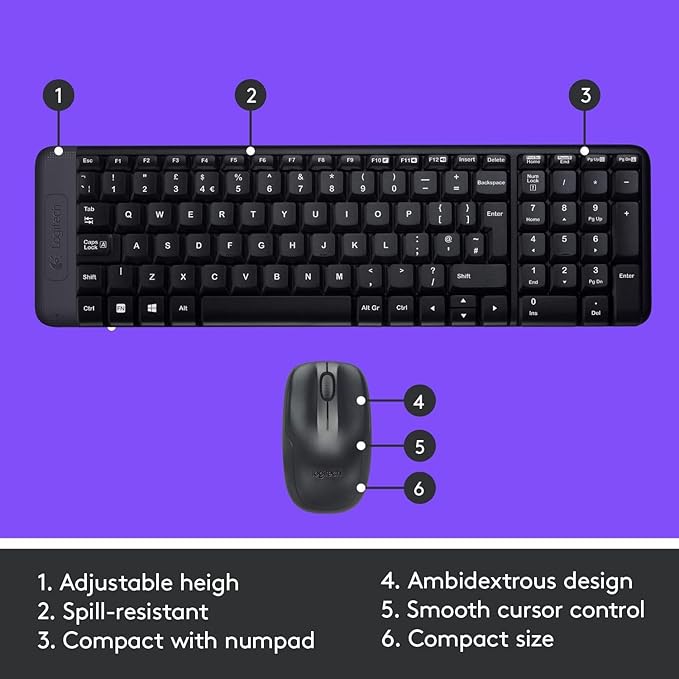 Logitech MK220 Wireless Keyboard And Mouse Combo (English & Arabic Layout) - Compact Size - Long Battery Life 24 Month For Keyboard and 12 Month for Mouse