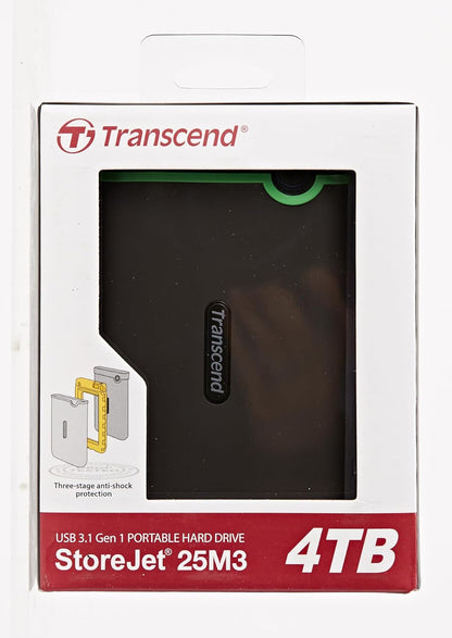 Transcend 4TB StoreJet 25M3S USB 3.1 Portable Hard Drive Rugged, Anti-Shock Resistant, Compact and Lightweight with Lightning-Fast Speeds and a One Touch Backup Button (Iron Grey) TS4TSJ25M3S