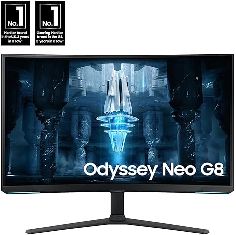 SAMSUNG 32" Odyssey Neo G8 4K UHD 240Hz 1ms G-Sync 1000R Curved Gaming Monitor, Quantum HDR2000, AMD FreeSync Premium Pro, Matte Display, Ultrawide Game View, DisplayPort, Black & White, 2022