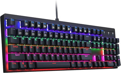 anyotherway Mechanical Gaming Keyboard LED Backlit 104 Keys, Blue Switches Keys with 6 LED Color Modes, 8 Preset Lighting Effects, USB Wired for PC Gamers