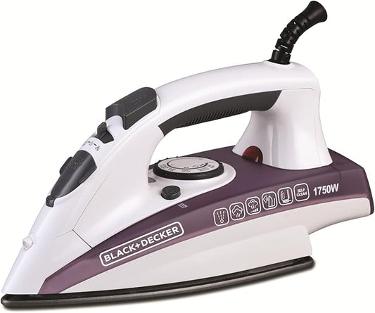 Black & Decker Steam Iron X1750-B5 - Ceramic Coated Soleplate with Anti Calc Drip Self Clean and Auto Shutoff - 1750W - Removes Stubborn Creases Quickly Easily - 2 Years Official Warranty