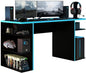 Madesa Gaming Computer Table and Office Desk with 5 Shelves and Cable Management, Wood, 136x75x60 Cm – Black/Blue