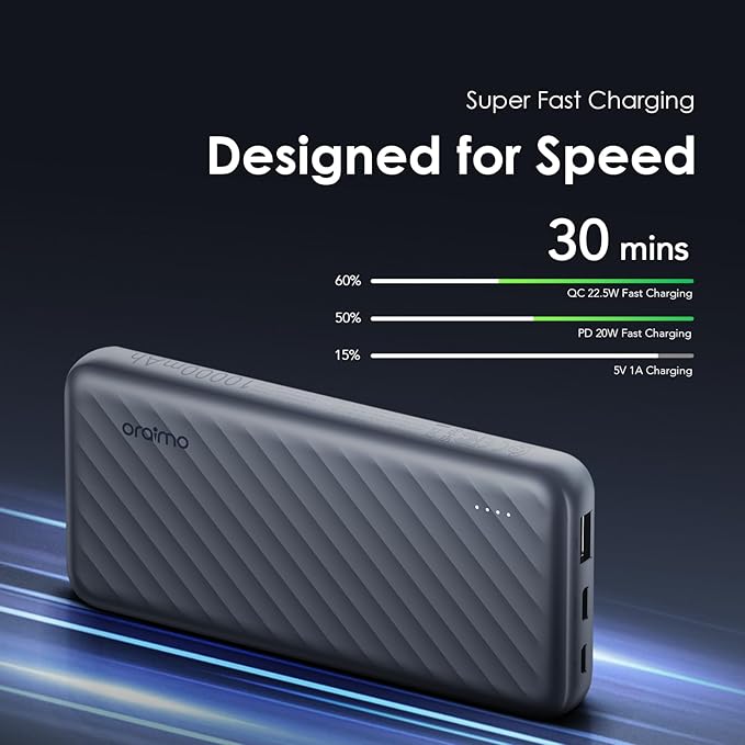 Oraimo Slice Link Pro 22.5W Super Fast Charging Powerbank 10000mAH, 3 built in Charging Cable,Universal Compatibility,Multi-Layer Protection