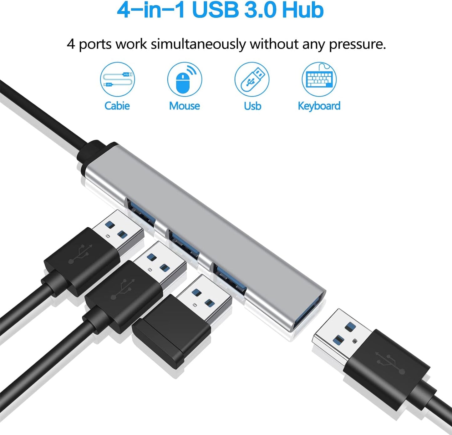 MIUOLV USB 3.0 Hub, Type C 4-Port Adapter and 4-in-1 Docking Station, UltraSlim SuperSpeed 5Gbps Aluminum for MacBook Pro 2021/ Air 2020/2019/2018 Ipad Pro Surface Pro Flash Drive Mobile HDD (Silver) - T