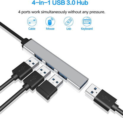 MIUOLV USB 3.0 Hub, Type C 4-Port Adapter and 4-in-1 Docking Station, UltraSlim SuperSpeed 5Gbps Aluminum for MacBook Pro 2021/ Air 2020/2019/2018 Ipad Pro Surface Pro Flash Drive Mobile HDD (Silver) - T