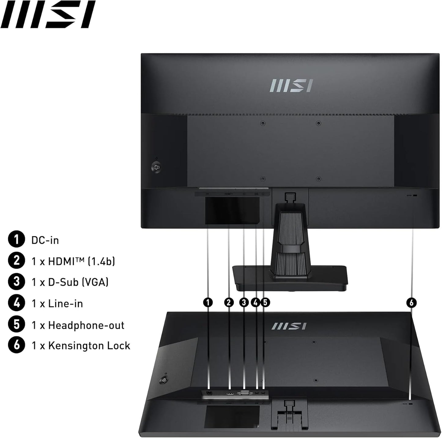 MSI PRO MP251 24.5 Inch Full HD Office Monitor - 1920 x 1080 IPS Panel, 100 Hz, Eye-Friendly Screen, Built-in Speakers, Tilt-Adjustable - HDMI 1.4b, D-Sub (VGA)