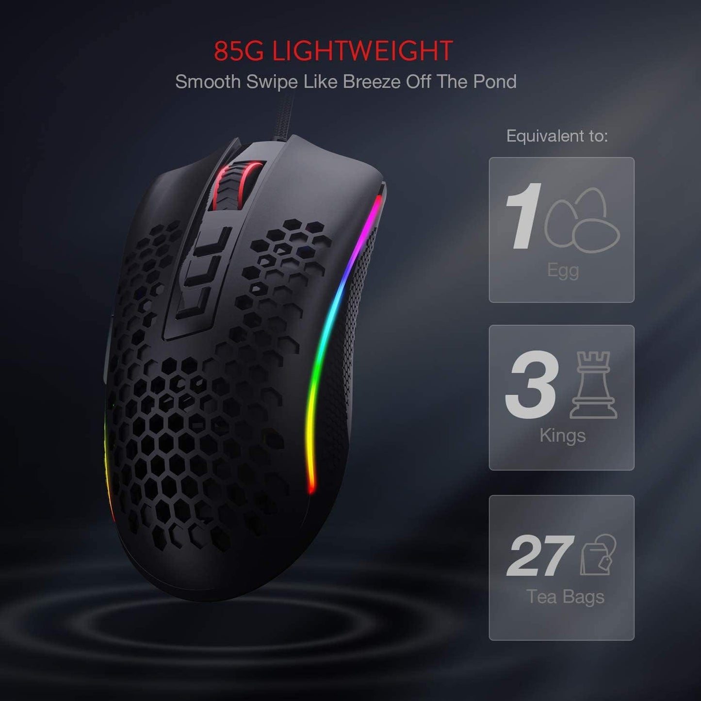 Redragon M808 Storm -85Gram RGB Gaming Mouse | Optical Sensor 3327 12,400 DPI | Programmable Buttons | Ultralight Honeycomb Shell | FOR PC