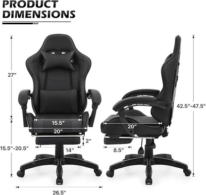 MoNiBloom Computer Gaming Chair with Footrest and Lumbar Support, Adjustable Hight Ergonomic Racing Chair for Adult Teen Office or Gaming, Carbon Fiber Leather High Back Video Game Chair, Black