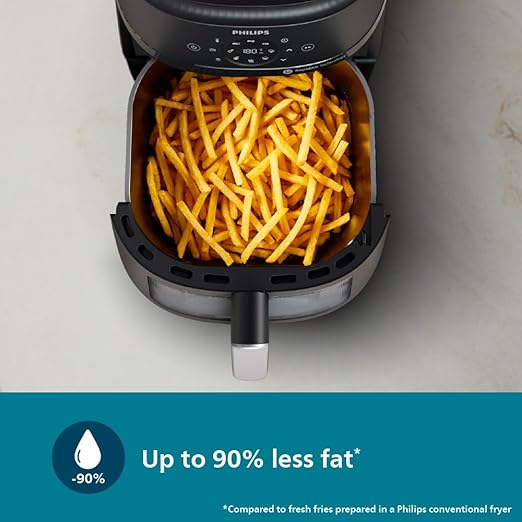 PHILIPS Air Fryer NA231/00 with touch panel, uses up to 90% less fat, 1700W, 6.2 Liter, with Rapid Air Technology (Black),Cooking window, Extra Large - T