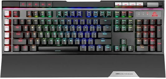 MARVO KG965G Mechanical Gaming Keyboard - Full Size Format, RGB Backlit with 5 Programmable Lighting Zones, Multi Media and Anti Ghosting Keys, Blue Switches, UK Layout