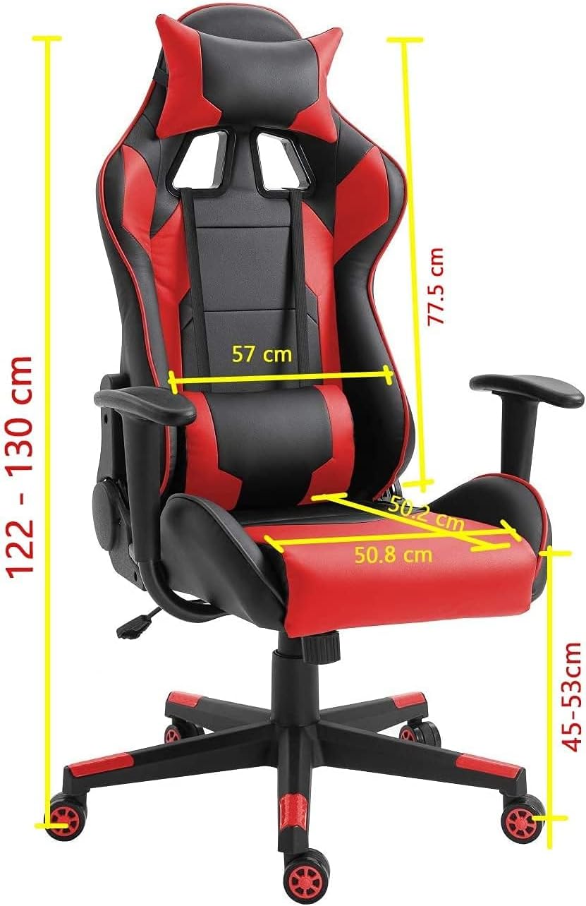 MAHMAYI OFFICE FURNITURE C599 Gaming Chair High Back Computer Chair PU Leather Desk Chair PC Racing Executive Ergonomic Adjustable Swivel Task Chair with Headrest and Lumbar Support (RED, No Footrest)